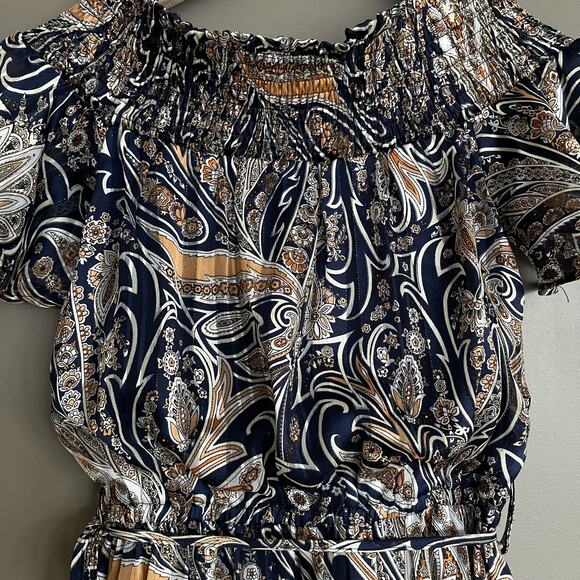 Lulu's Always Right Multi Print Off Shoulder Mini Dress Size XS Ruffle Hem Chic - Picture 8 of 16